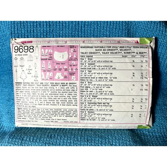 Simplicity 9698 pattern 17 1/2 in Doll clothes dress gown cape wedding dress - Picture 3 of 5